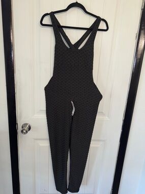 NWT Helix Black Textured Cross-Back Jumpsuit